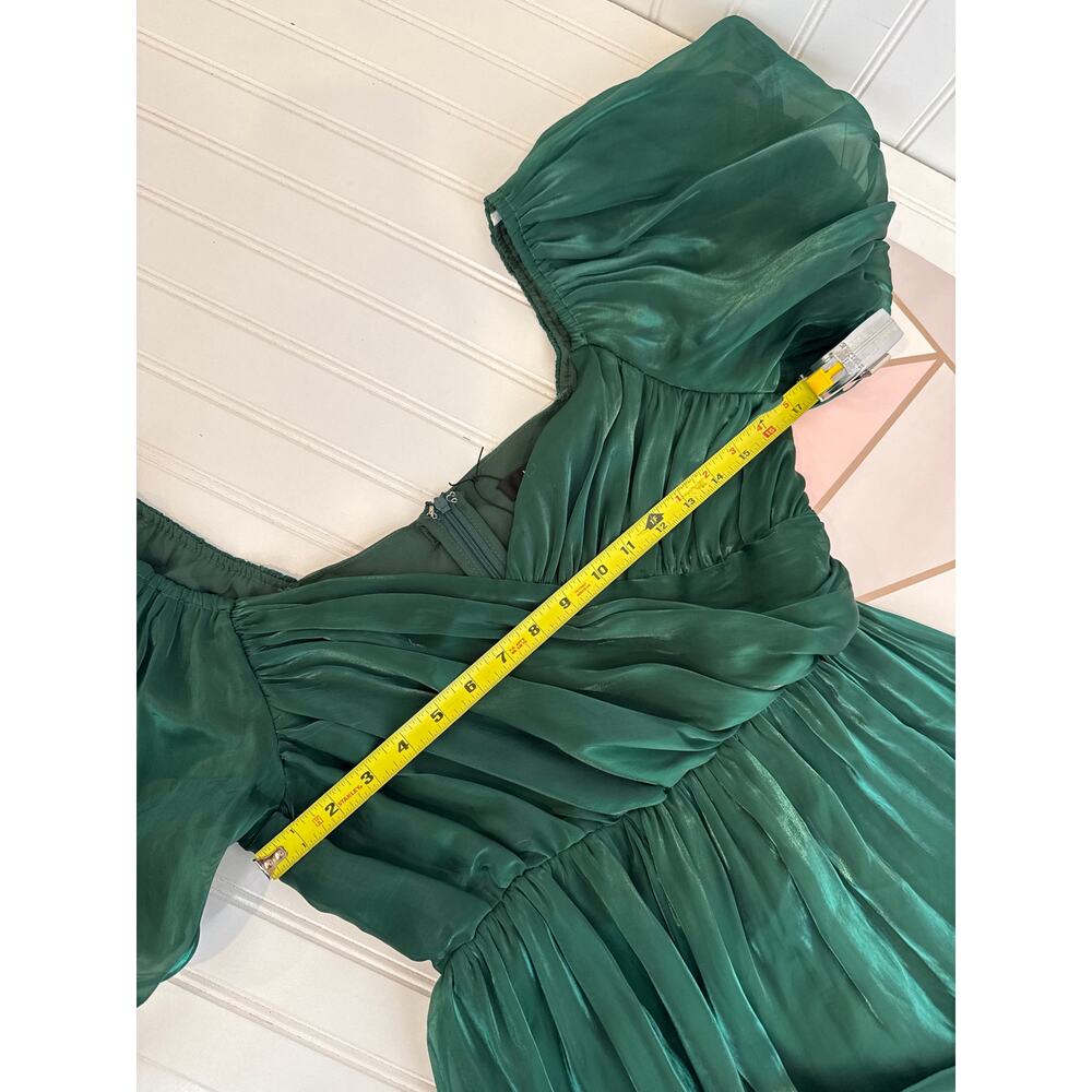 Lulus Remarkable Sensation Emerald Green Puff Sleeve Tiered Dress Party Small - Picture 8 of 10
